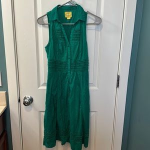 Anthropologie Maeve Jade Green Eyelet Sleeveless Spring Dress